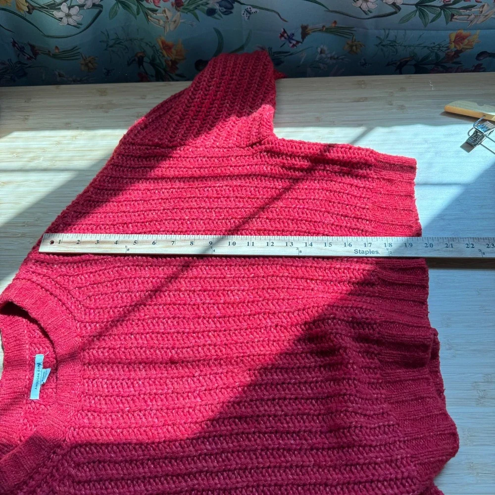 American Eagle Red Chunky Ribbed Knit Cropped Sweater Womens‎ XL Vibrant